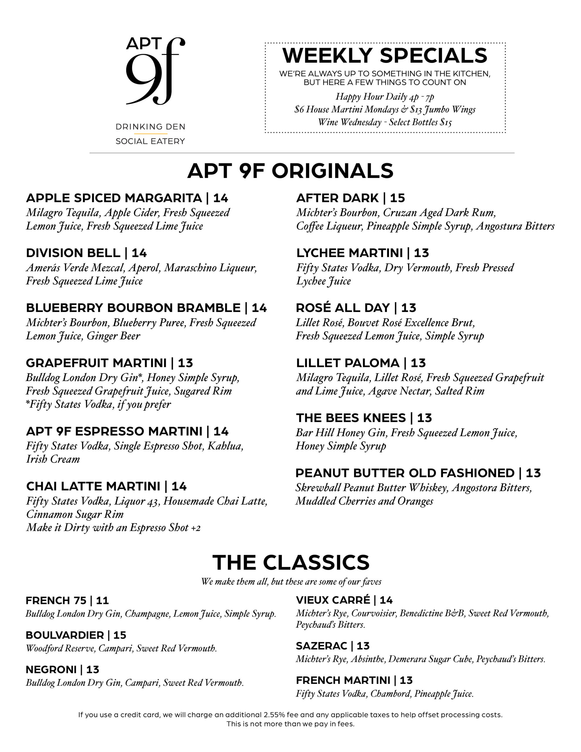 Apt 9F Cocktail List Oct 2026